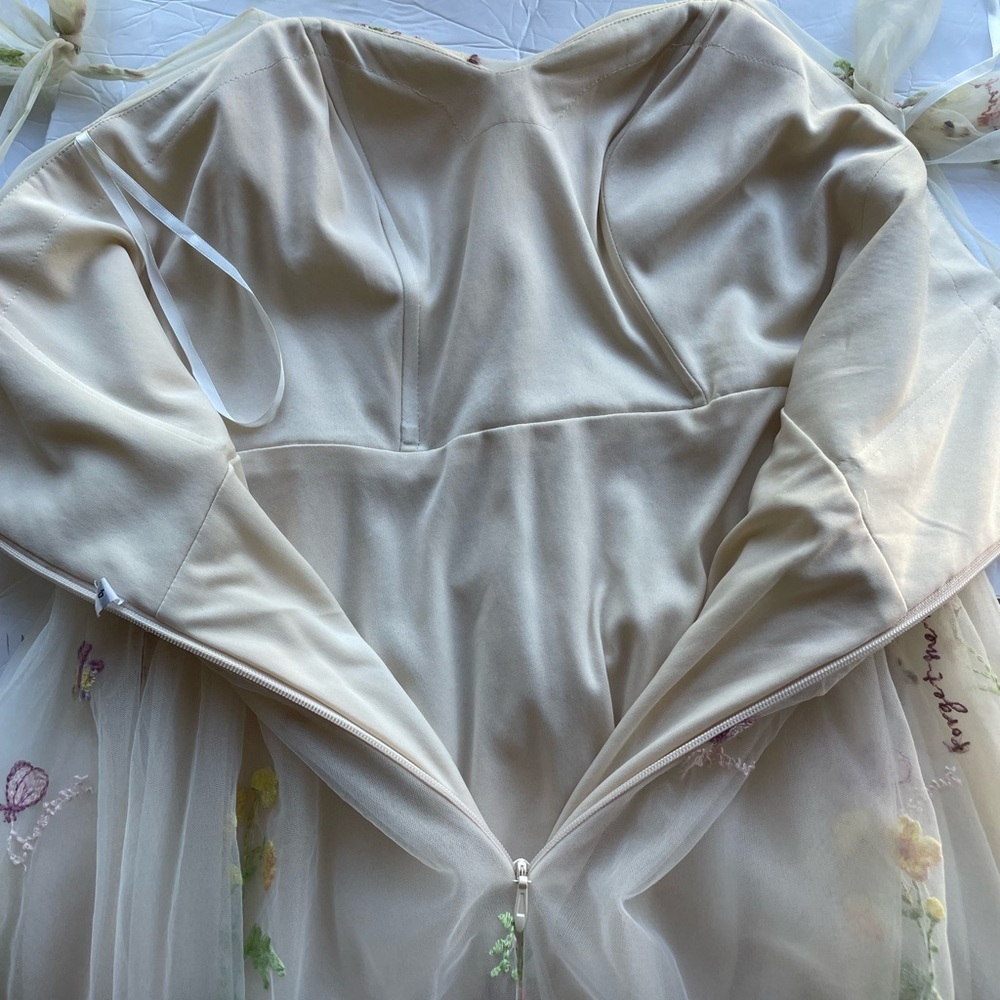 Tulle A-Line Spaghetti Straps Prom Dress Princess Embroidered Sz 4 - Picture 8 of 11